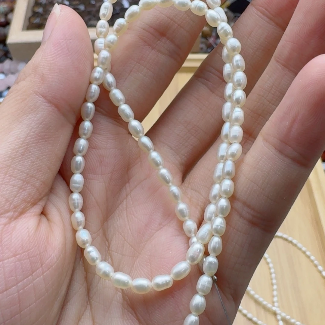 玛瑙/玉髓合金珠宝半成品米粒珍珠一条