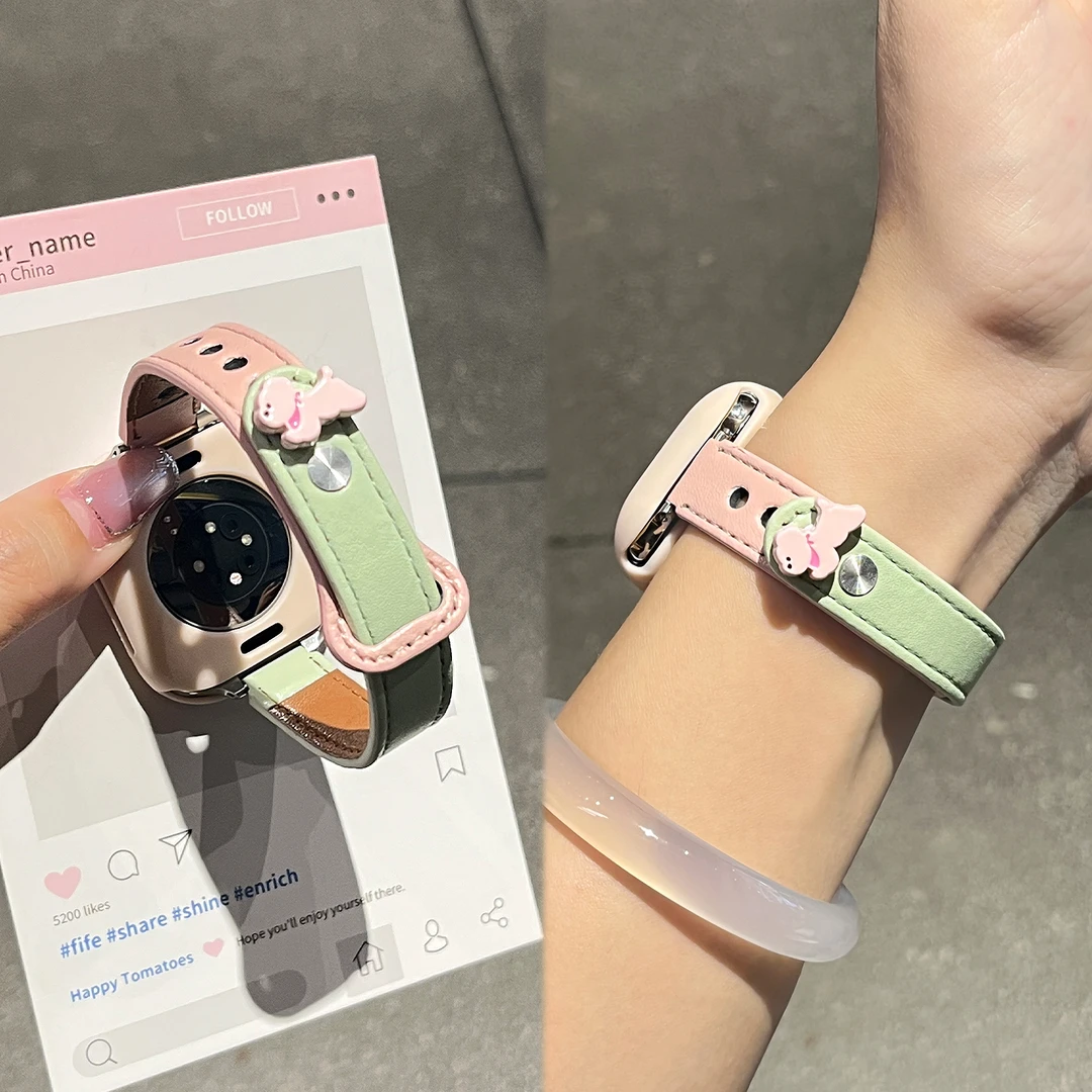 适用苹果手表表带s10小狗iwatch s9皮质AppleWatch超纤s8女XL腕带
