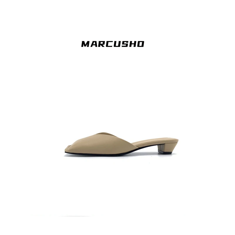 MARCUSHO方头包头小方跟穆勒拖凉鞋D1252