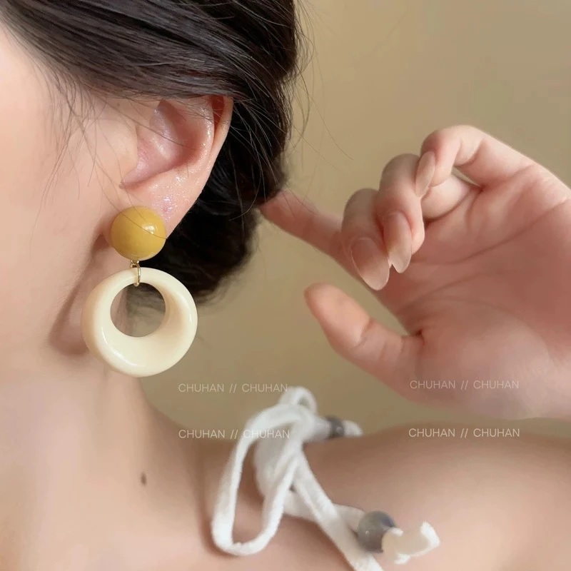 铜合金耳饰 1118夏日撞色圈圈耳环女小众设计圆圈耳钉多巴胺