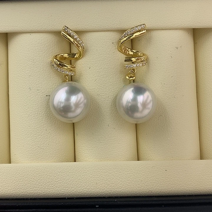 定制海水珍珠未镶嵌裸珠211澳白对珠12-13mm