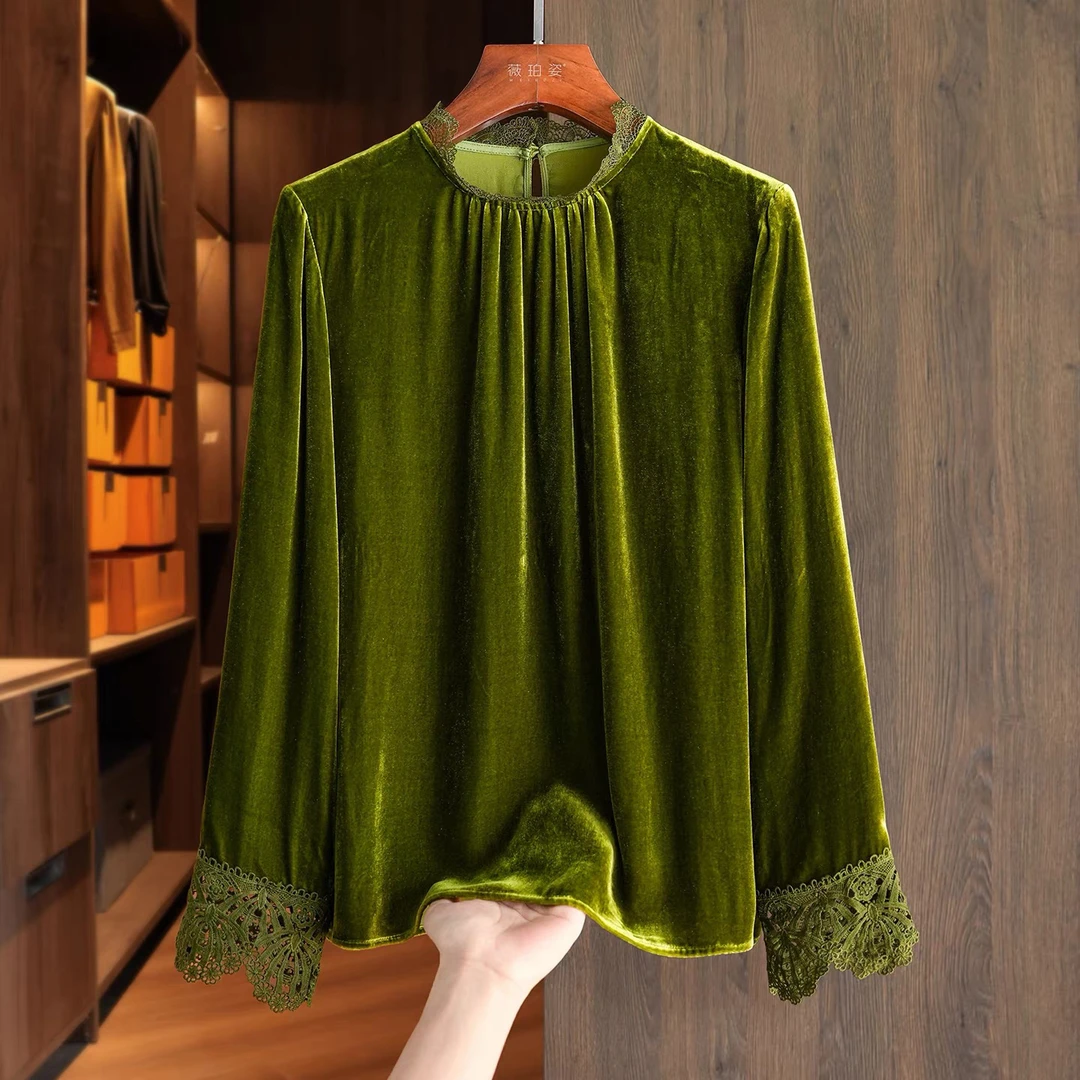 长袖衬衫新中式丝绒镂空袖洋气时尚设计