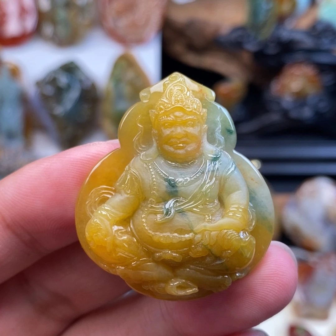 翡翠未镶嵌颈饰安**缅甸天然翡翠黄财神