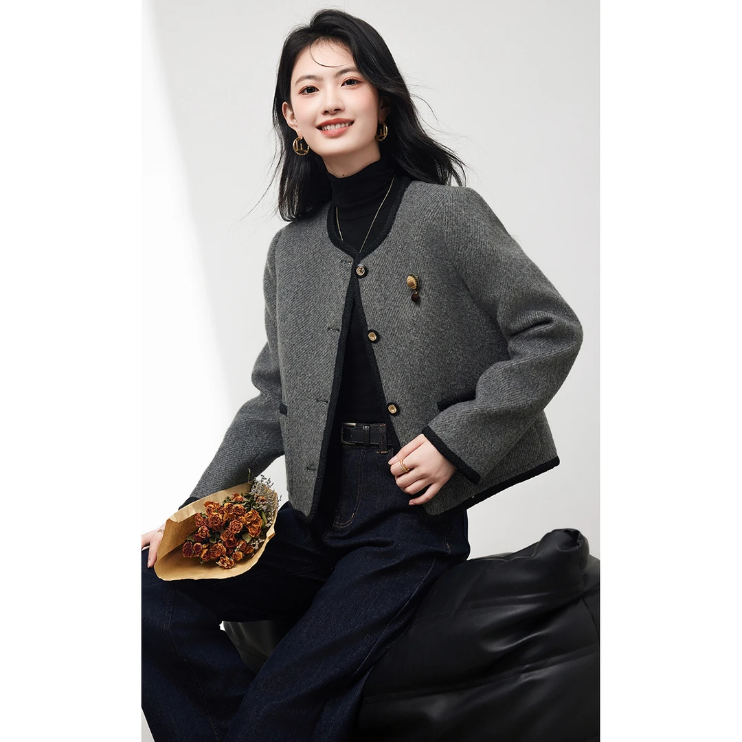 DUCURNO小香风毛呢短款外套女秋冬2025新款法式气质加棉保暖上衣