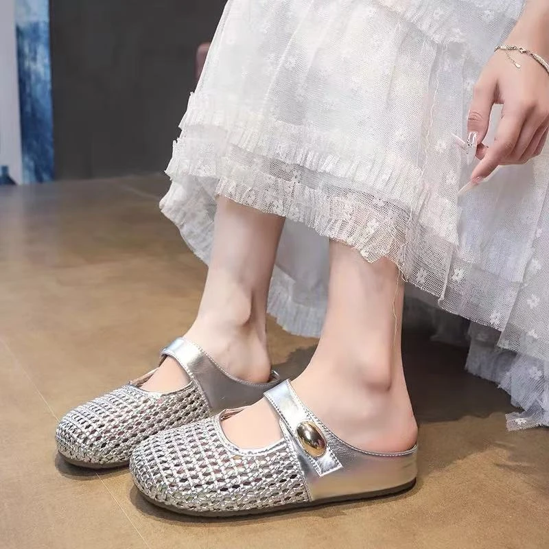 夏季勃肯鞋渔网鞋网面透气包头半拖鞋女夏外穿2025新款凉拖爆款SG