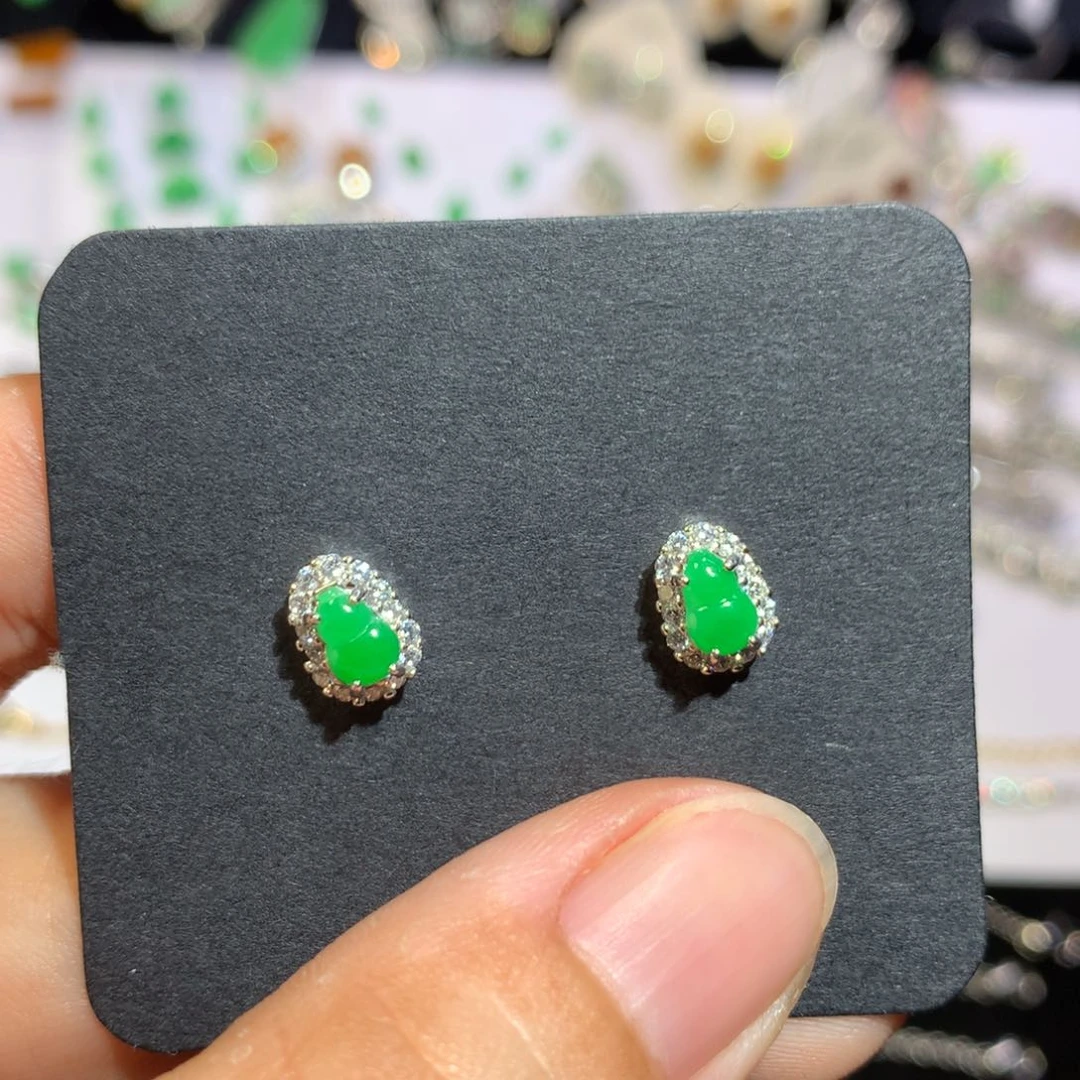 翡翠银S925镶嵌耳饰天然翡翠
