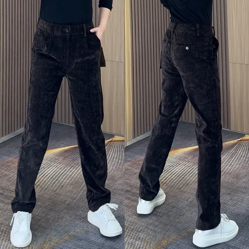 欧货高级感雪尼尔休闲裤男士春秋新款潮流百搭纯色直筒裤弹力长裤