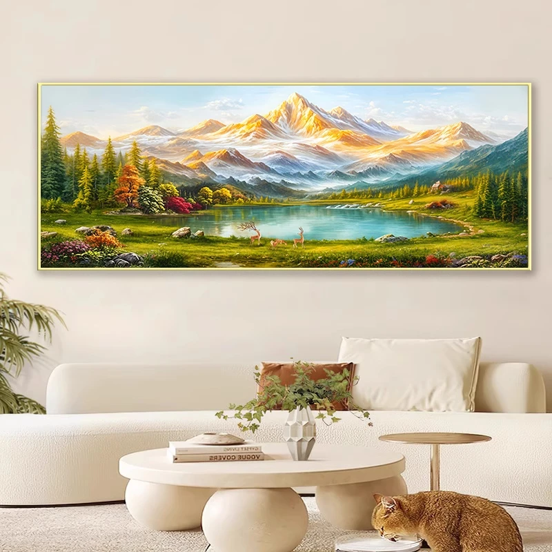 金山聚宝盆山水画靠山图客厅晶瓷装饰画沙发背景墙挂画轻奢高级感