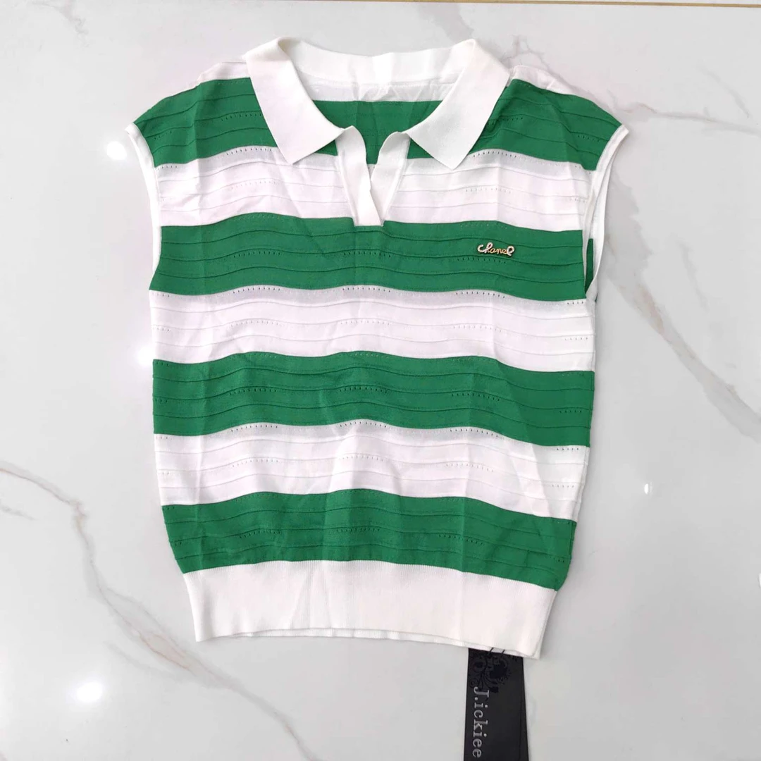 9077 A货翻领条纹撞色上衣