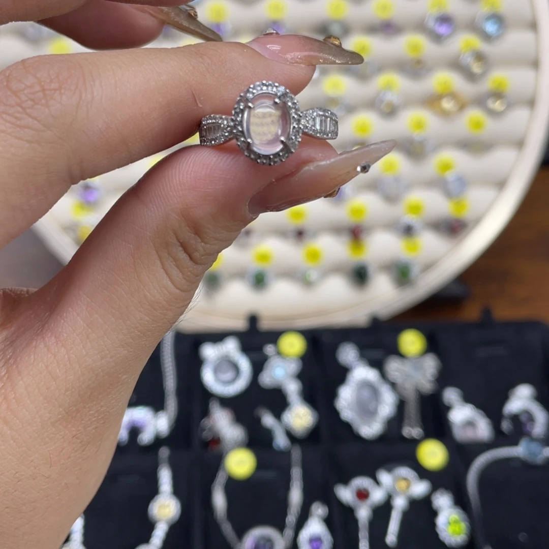 芙蓉石戒指银S925镶嵌