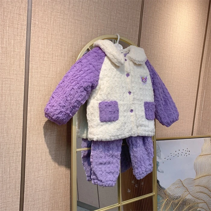 S1019   宝宝紫色拼接上衣裤子厚棉套装