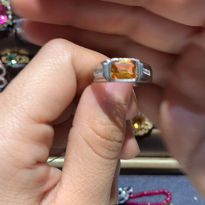 戒指黄晶银S925镶嵌