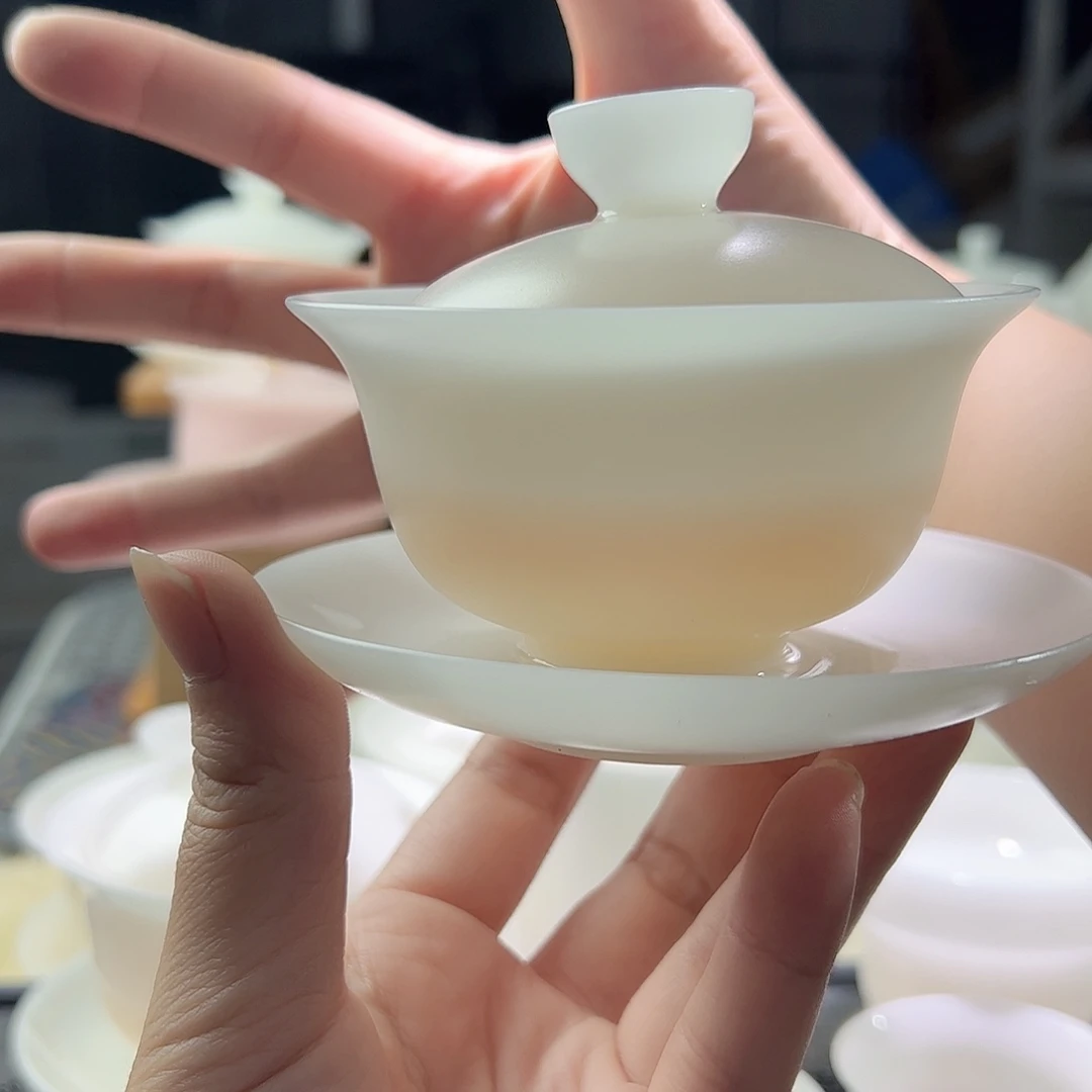 倔****素烧薄胎璞玉三才元宝盖碗满容150ml盖下130ml