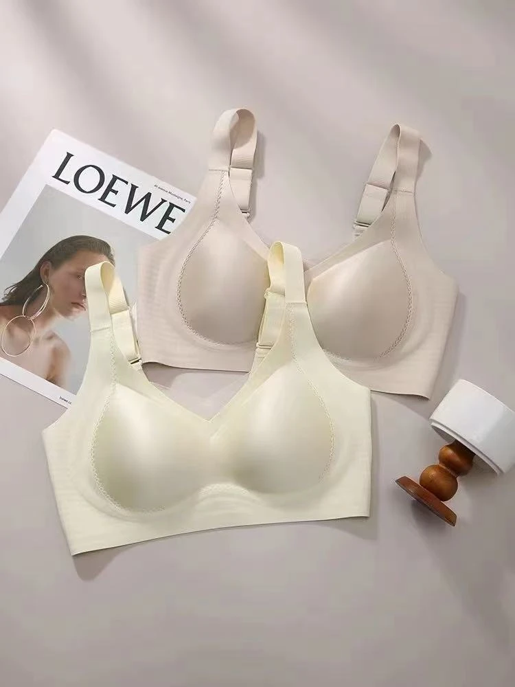 贵气缎面一片式无痕内衣女软支撑侧收副乳胸罩透气无钢圈