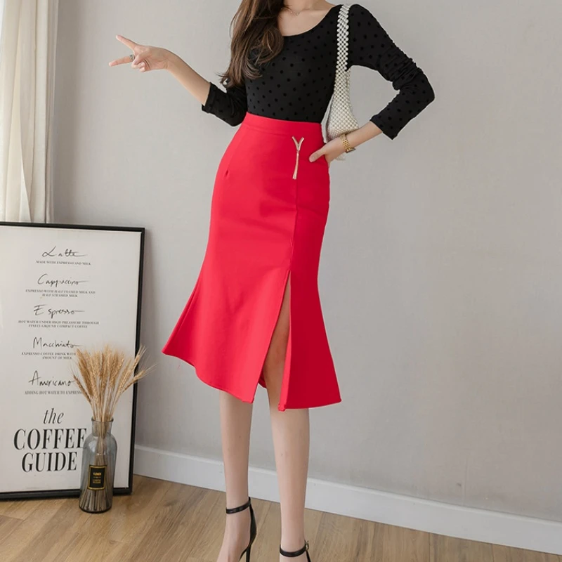 时尚包臀裙新款女职业修身高腰侧开叉中长裙气质显瘦不规则鱼尾裙