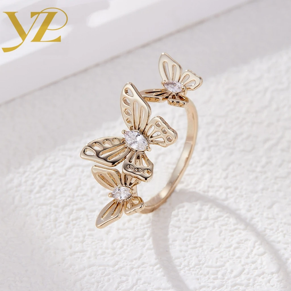 铜合金合成锆石戒指 3025轻奢小众时尚立体蝴蝶戒指