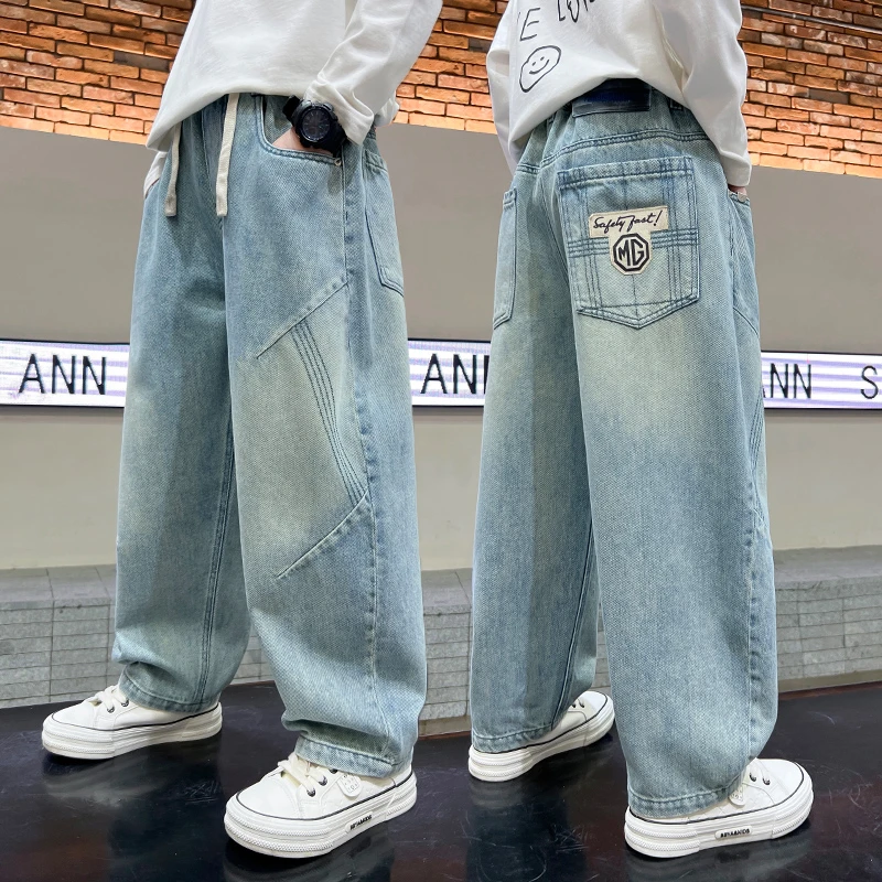 儿童装男童春装裤子长裤2025新款春秋款中大童男孩春季炸街牛仔裤