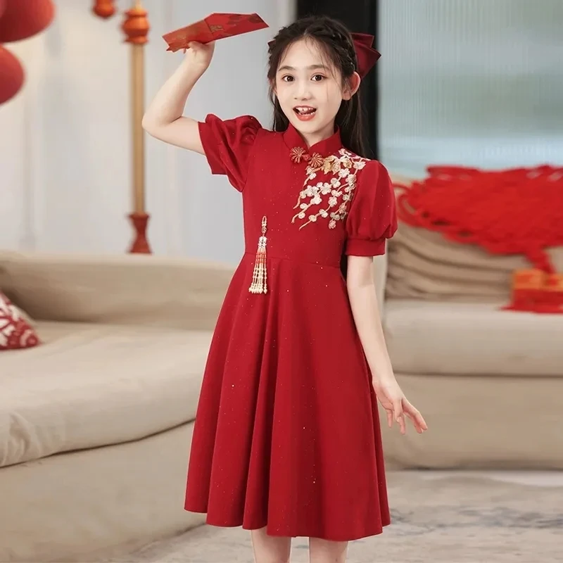 女童新中式礼服夏季小女孩连衣裙花童婚礼演出服儿童中国风旗袍裙