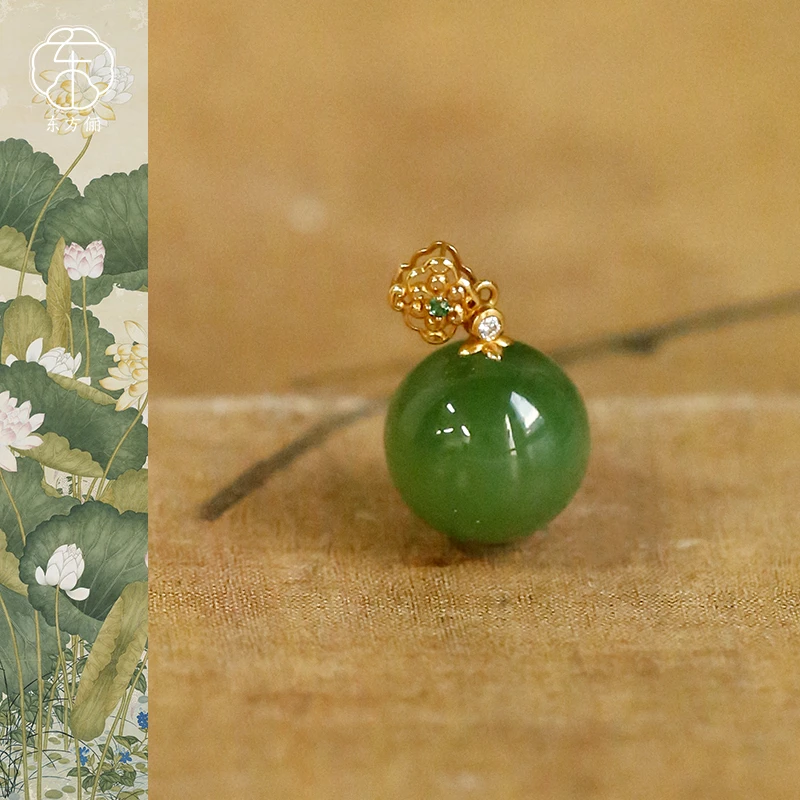 东方俪DOFUNLY【春初暖】和田玉圆珠18K金设计款吊坠BYDZ镂云
