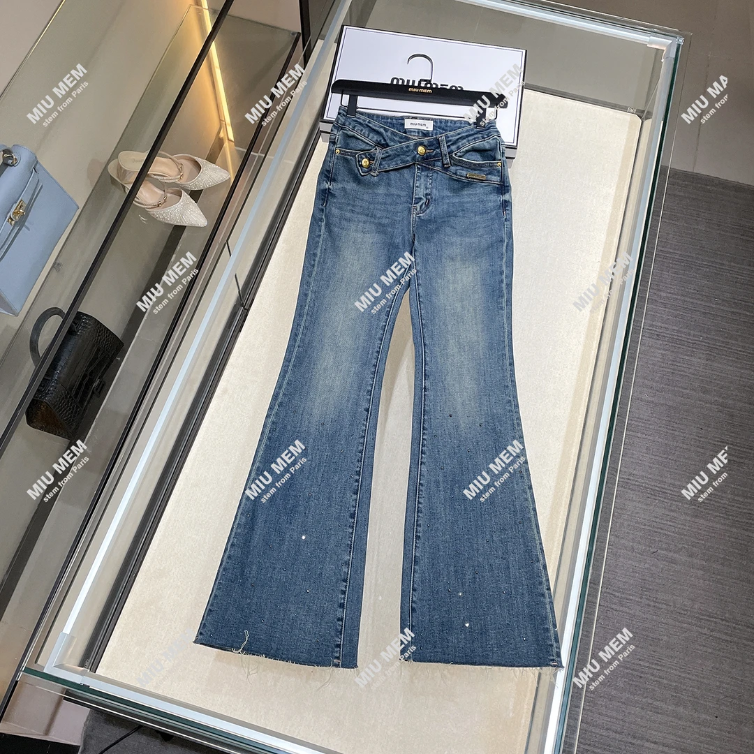 MIUMEM时尚交叉复古微喇烫钻牛仔裤百搭优雅显瘦 DY5124