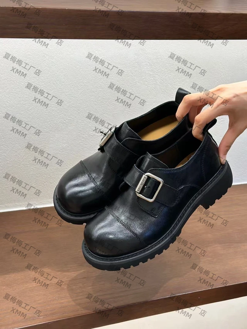 XMM.【金属口牛皮鞋】时尚百搭潮流显瘦洋气圆头英伦风商务-5679-01