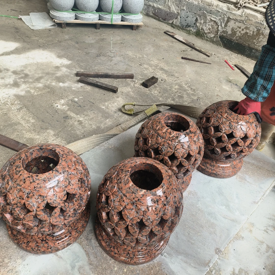 石圆球太阳能石灯笼门柱围墙柱摆件天然大理石花岗岩整石镂空雕刻