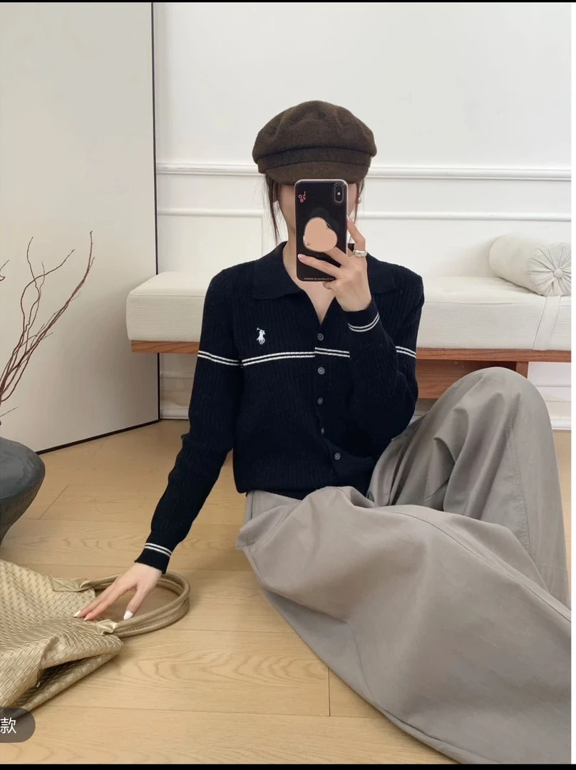 2025秋季女装韩系POLO领毛衣气质百搭长袖针织开衫打底上衣#2535