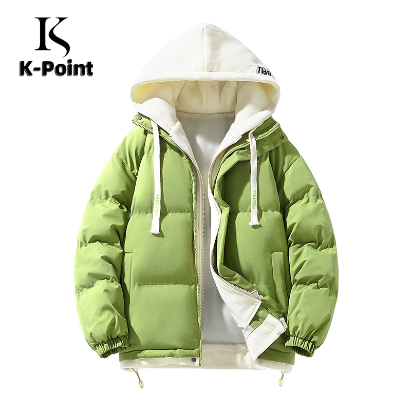 K-POINT2025新款冬季假两件连帽棉服情侣款加厚宽松保暖M062
