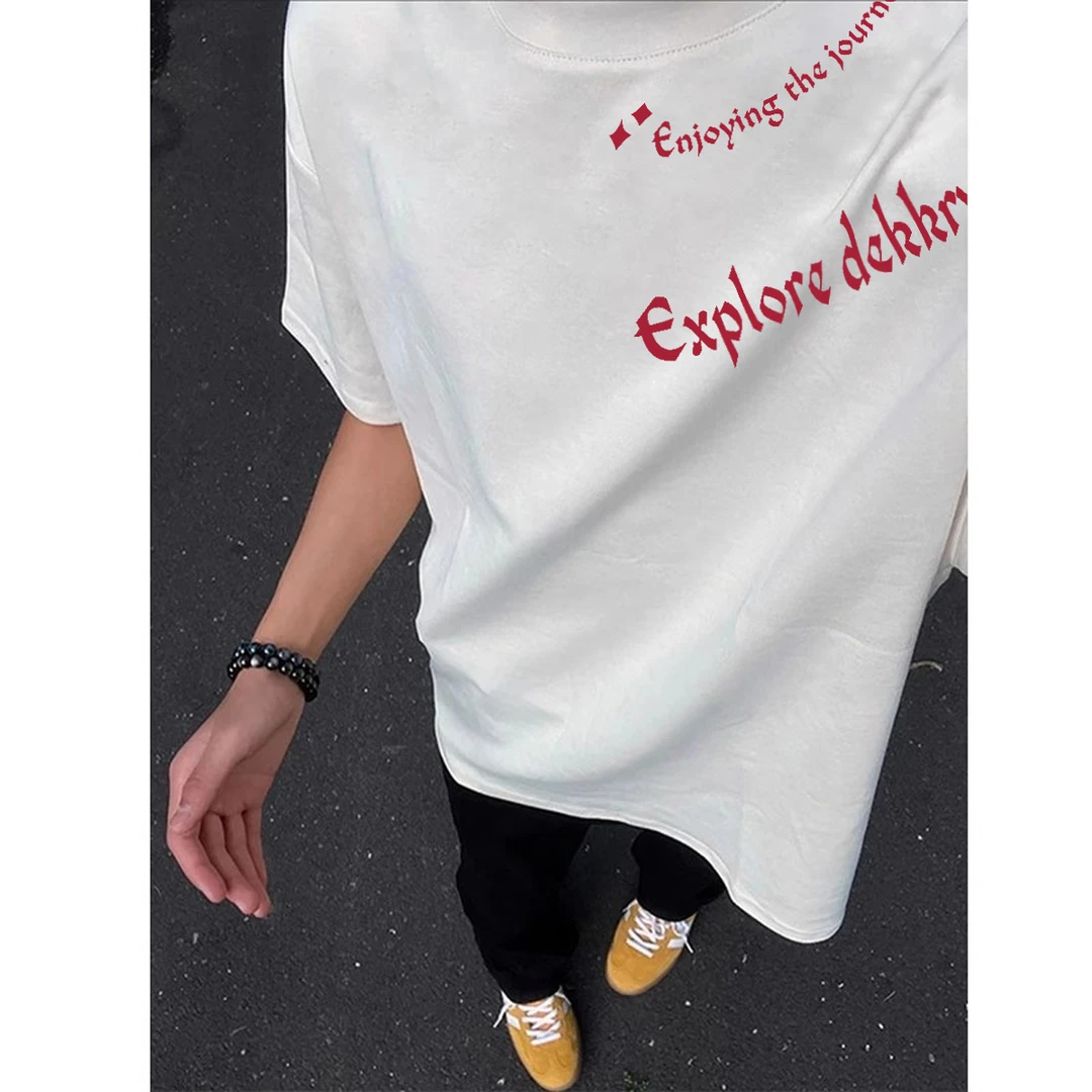 美式趣味字母印花白灰色短袖T恤男夏季高级感宽松纯棉百搭打底衫