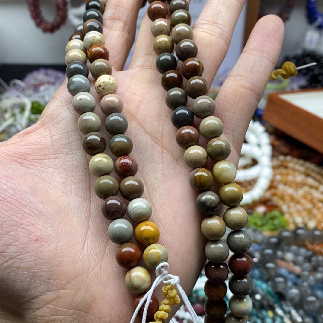 玛瑙/玉髓未镶嵌珠宝半成品一条天然8mm阿拉善混色