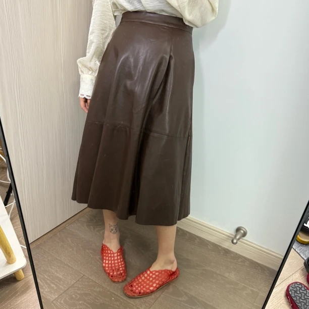 高腰显瘦pu皮中长款A字大摆伞裙时尚半身裙