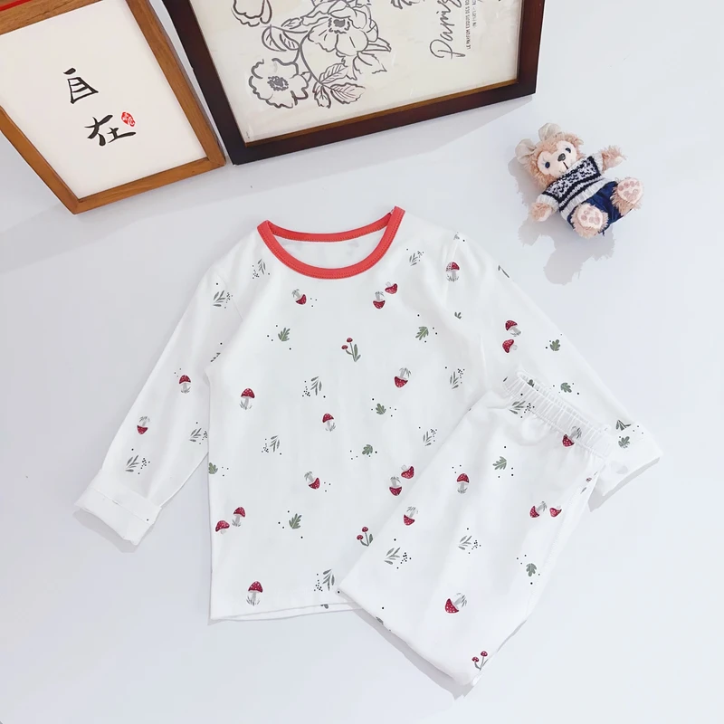 【云朵小葵】女童时尚圆领小蘑菇满印休闲家居服套装240901