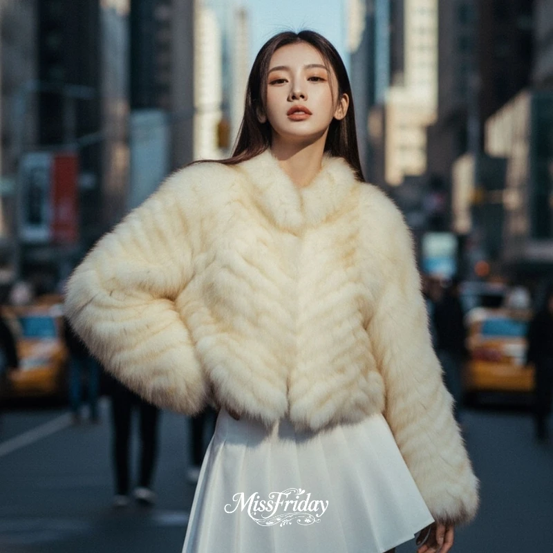 MissFriday｜北欧恋人进口狐狸毛人字纹车条皮草外套保暖秋冬百搭