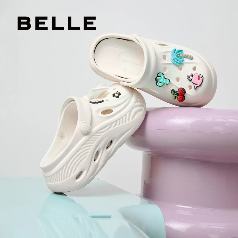 百丽简约休闲百搭洞洞鞋女2025夏新商场同款厚底包头拖鞋D9E1DBL5