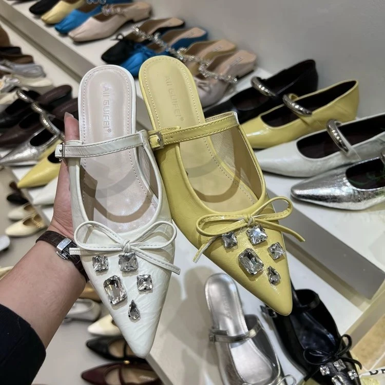 百搭小香钻尖头包头包头拖坡跟蝴蝶结夏季半拖凉拖一气质时尚春夏