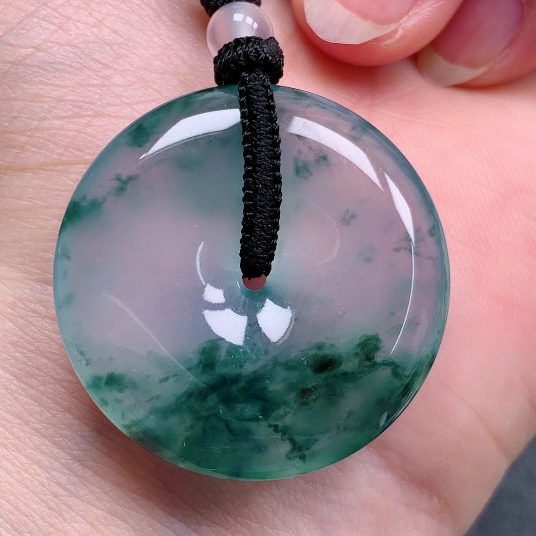 天然缅甸翡翠A货正冰飘花平安扣气质精美尺寸30.8*6 463