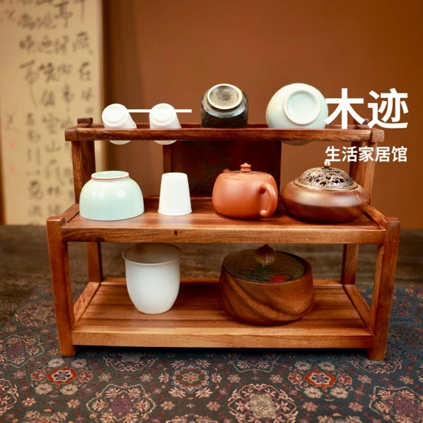 南美胡桃木三层沥杯收纳架-40*16*28cm