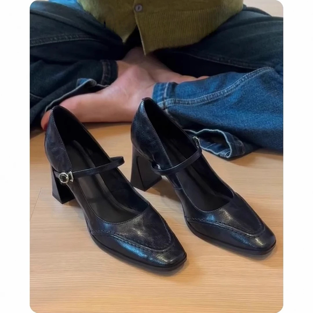 2025春季新款法式单鞋女气质不累脚高跟鞋粗跟工作鞋绝美玛丽珍鞋