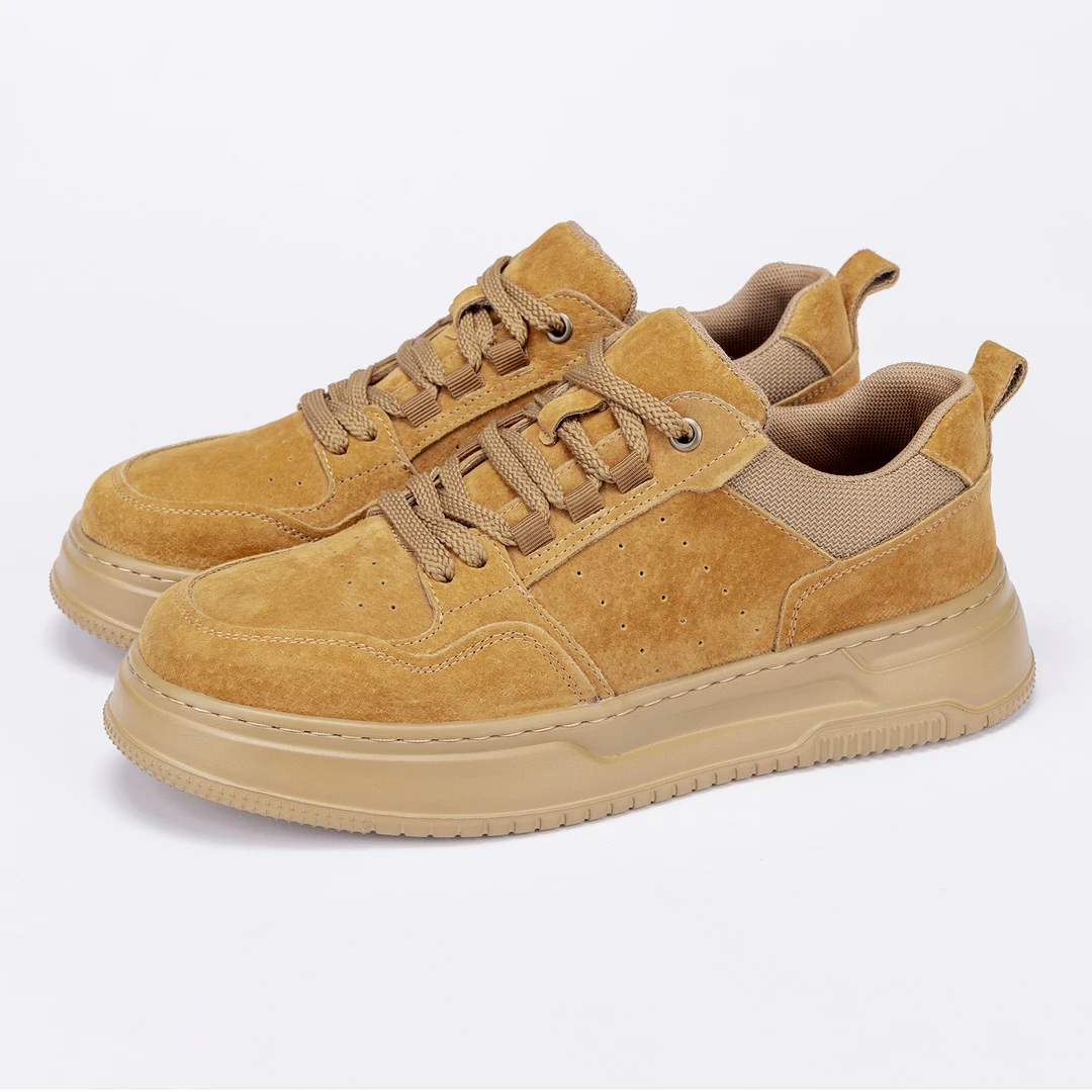 2025新款秋季真皮透气男鞋厚底复古百搭工装运动小麦色休闲鞋板鞋