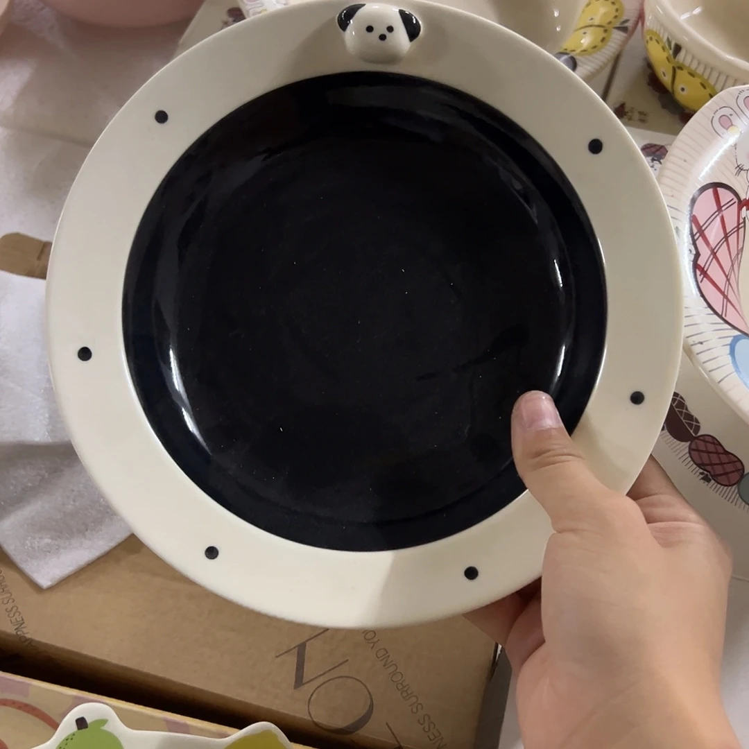 瓷正品黑色小狗盘一个