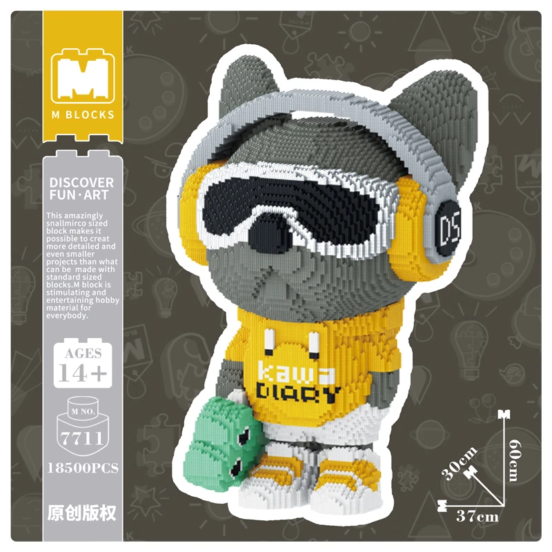 超萌好物萌拼新款耳机狗益智积木颗粒男女孩潮玩结婚证落地款摆件