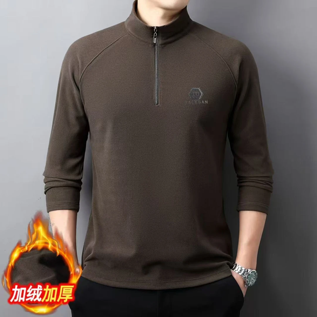 男士高档徳绒卫衣中年长袖宽松立领半截拉链休闲商务卫衣保暖
