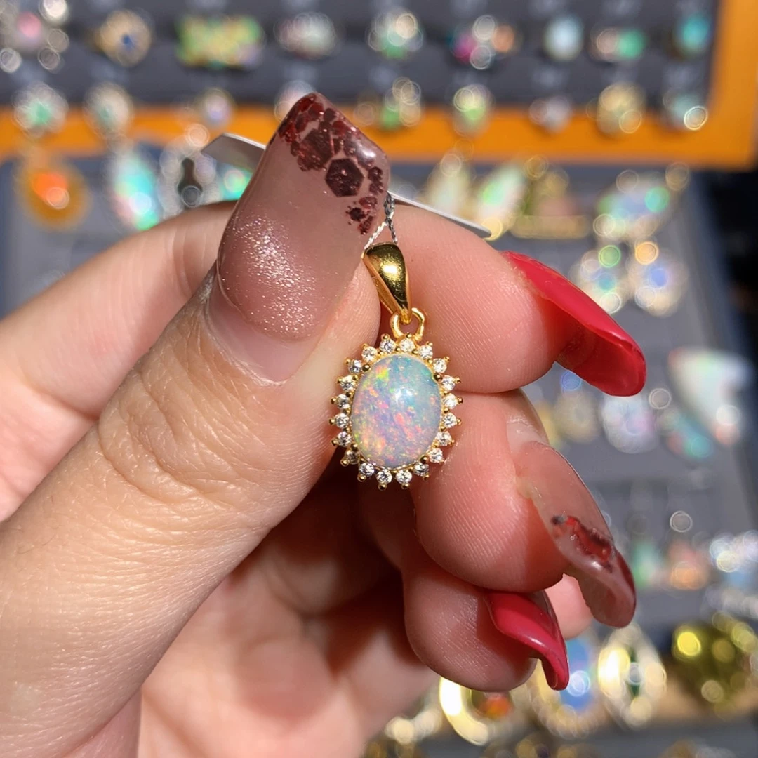 银S925镶嵌欧泊欧泊吊坠y