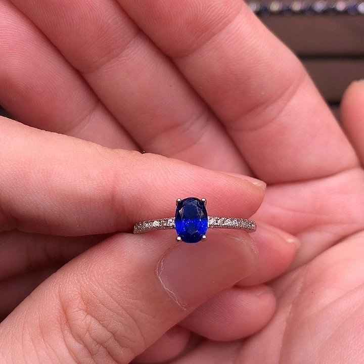 蓝宝石戒指银S925镶嵌