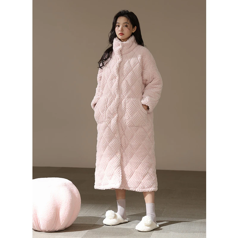 【超厚】2025年美家臣女士珊瑚绒开衫睡袍冬季三层夹棉保暖浴袍棉袄