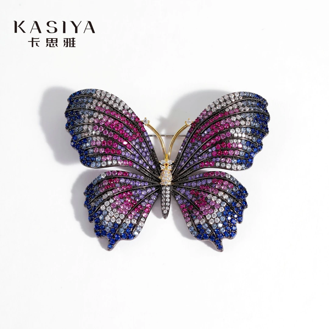 kasiya/卡思雅 铜合金贝壳胸针 展翅彩色蝴蝶胸针时尚百搭款