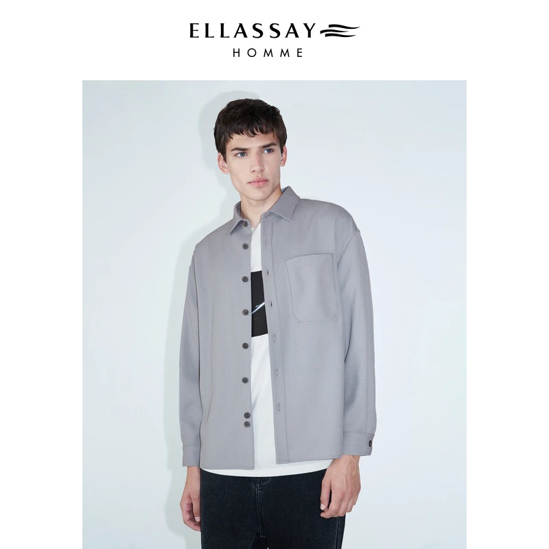ELLASSAY歌力思男装秋冬斜纹羊毛微落肩衬衫式外套男EME333C03600