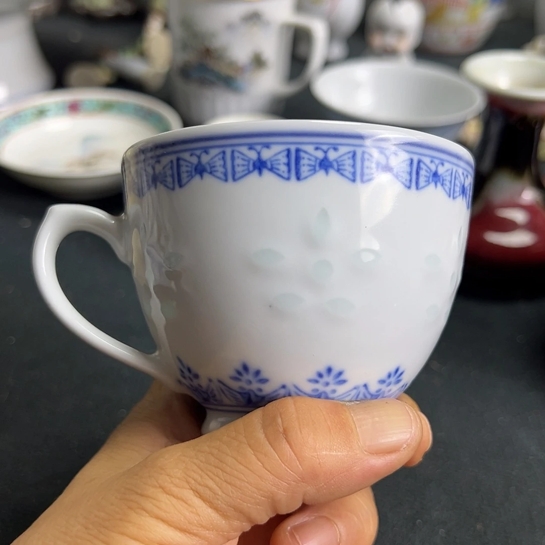 杯景德镇陶瓷青花玲珑耳