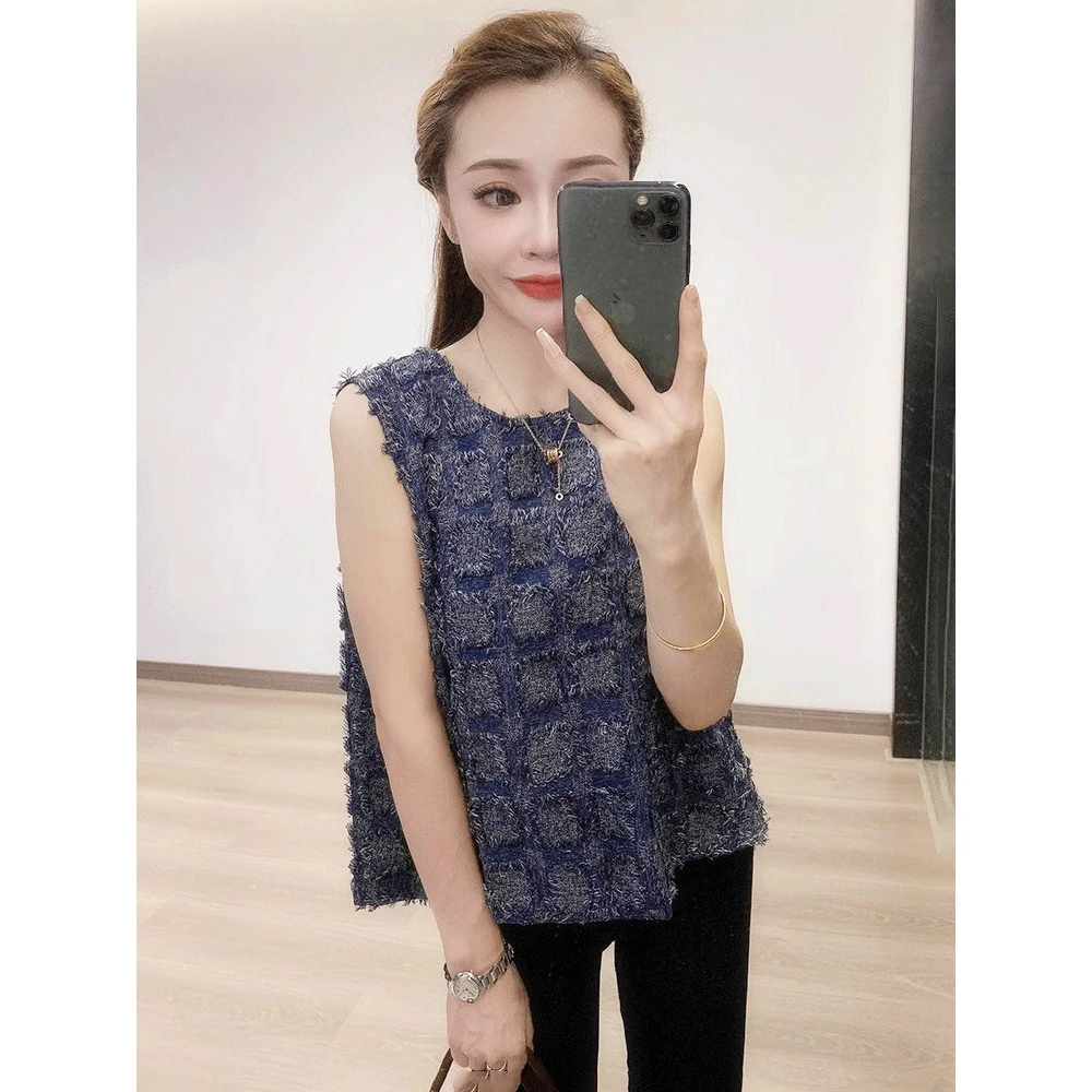 法式小香风流苏无袖背心女新款高级感后背镂空气质小众不撞款上衣