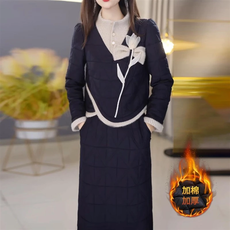 高端小香风时尚套装裙女秋冬新款气质名媛收腰显瘦半身裙夹棉套装